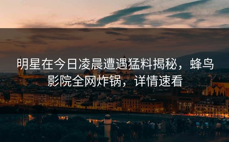 明星在今日凌晨遭遇猛料揭秘，蜂鸟影院全网炸锅，详情速看